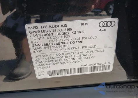 2019 Audi E-Tron Premium Plus из США, поврежденный, VIN WA1LAAGE2KB023105